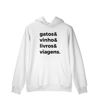 Gatos, Vinho, Livros, Viagens [Moletom Prime Canguru]
