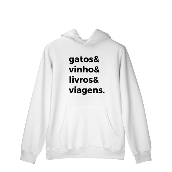 Gatos, Vinho, Livros, Viagens [Moletom Prime Canguru]