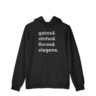 Nome do produtoGatos, Vinho, Livros, Viagens [Moletom Prime Canguru]