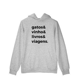 Nome do produtoGatos, Vinho, Livros, Viagens [Moletom Prime Canguru]