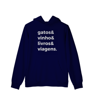 Nome do produtoGatos, Vinho, Livros, Viagens [Moletom Prime Canguru]