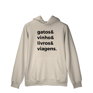 Nome do produtoGatos, Vinho, Livros, Viagens [Moletom Prime Canguru]