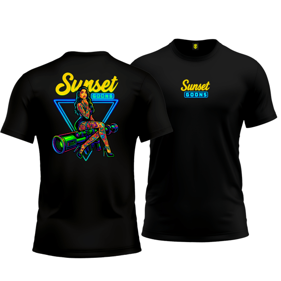 Camiseta Sunset Goons – Neon Launcher Girl - Mamba Army