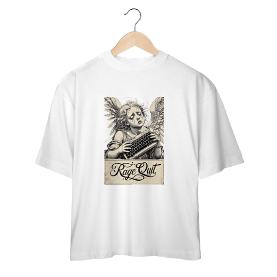 Camiseta Oversized “Rage Quit Angel” – Santo da Paciência Gamer