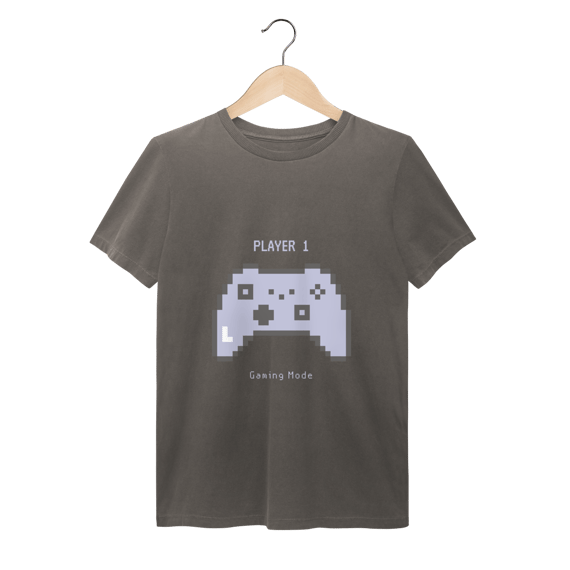 Camiseta “Player 1 – Gaming Mode” – Clássico em 8 Bits
