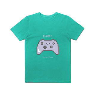 Nome do produto Camiseta “Player 1 – Gaming Mode” – Clássico em 8 Bits