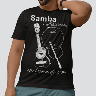 Nome do produto Camiseta Plus Size Masculina - Samba é a Felicidade em Forma de Som