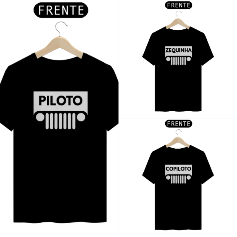 Kit 01 Família Na Trilha de Jeep - 3 Camisetas Escuras
