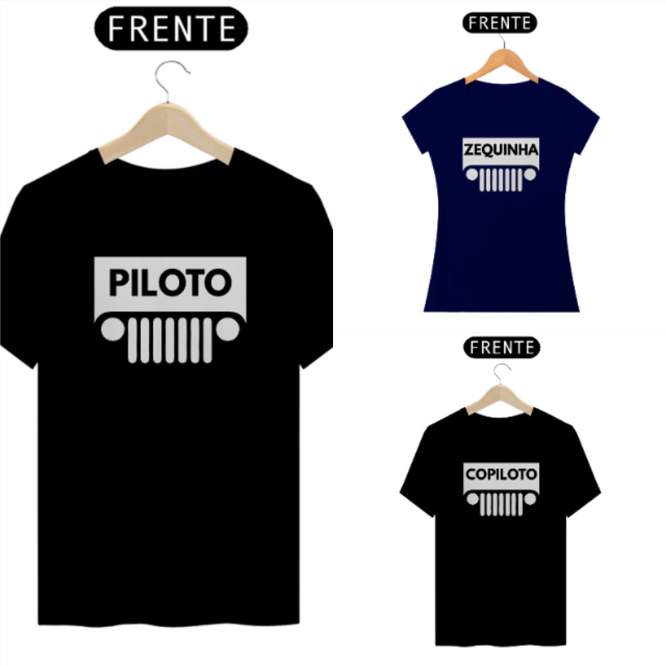 Kit 03 Família Na Trilha de Jeep - 2 Camisetas Escuras e 1 Baby Look