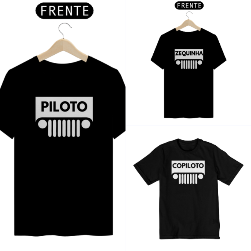 Kit 05 Família Na Trilha de Jeep - 2 Camisetas e 1 Camiseta Infantil - Escuras