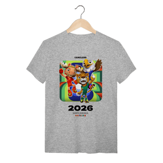 Nome do produto Camiseta Copa do Mundo FIFA 2026 - Mascotes Maple, Zayu e Clutch