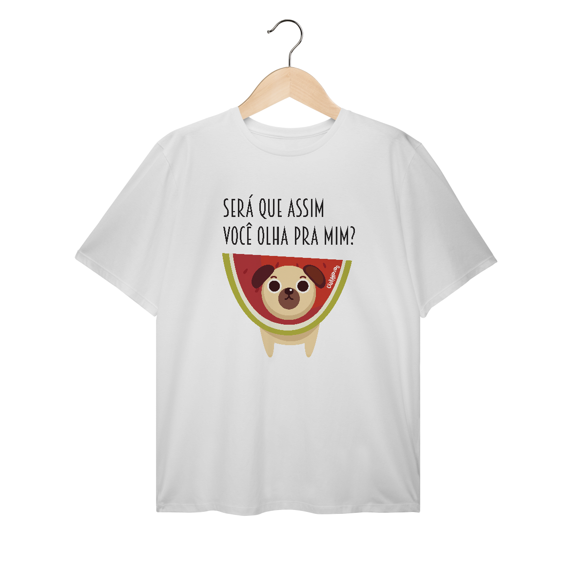 Nome do produto: Camiseta Plus Size Cachorro Melancia - Será Que Assim Você Olha Pra Mim?