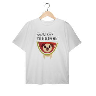 Nome do produto Camiseta Plus Size Cachorro Melancia - Será Que Assim Você Olha Pra Mim?
