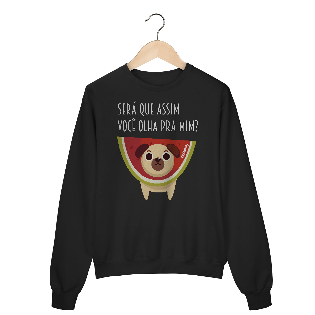Nome do produto: Moletom Blusão Cachorro Melancia - Será Que Assim Você Olha Pra Mim?