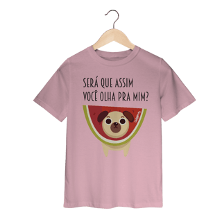 Nome do produto Camiseta Infantil Cachorro Melancia - Será Que Assim Você Olha Pra Mim?