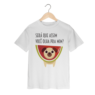 Nome do produto Camiseta Infantil Cachorro Melancia - Será Que Assim Você Olha Pra Mim?