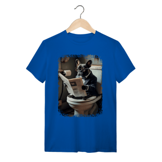 Nome do produto Camiseta Bulldog Francês no Trono Lendo Jornal