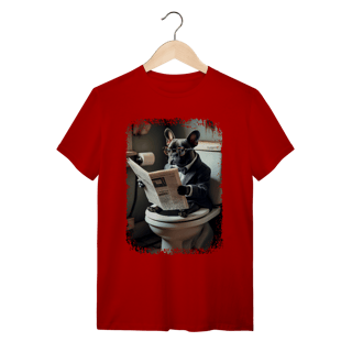 Nome do produto Camiseta Bulldog Francês no Trono Lendo Jornal