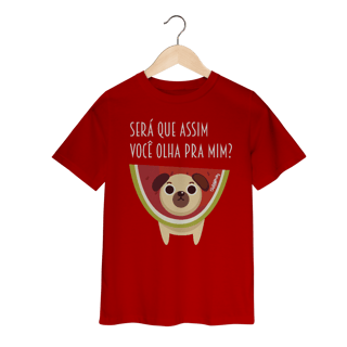 Nome do produto Camiseta Infantil Cachorro Melancia - Será Que Assim Você Olha Pra Mim?