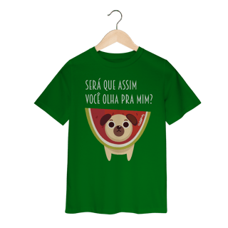 Nome do produto Camiseta Infantil Cachorro Melancia - Será Que Assim Você Olha Pra Mim?