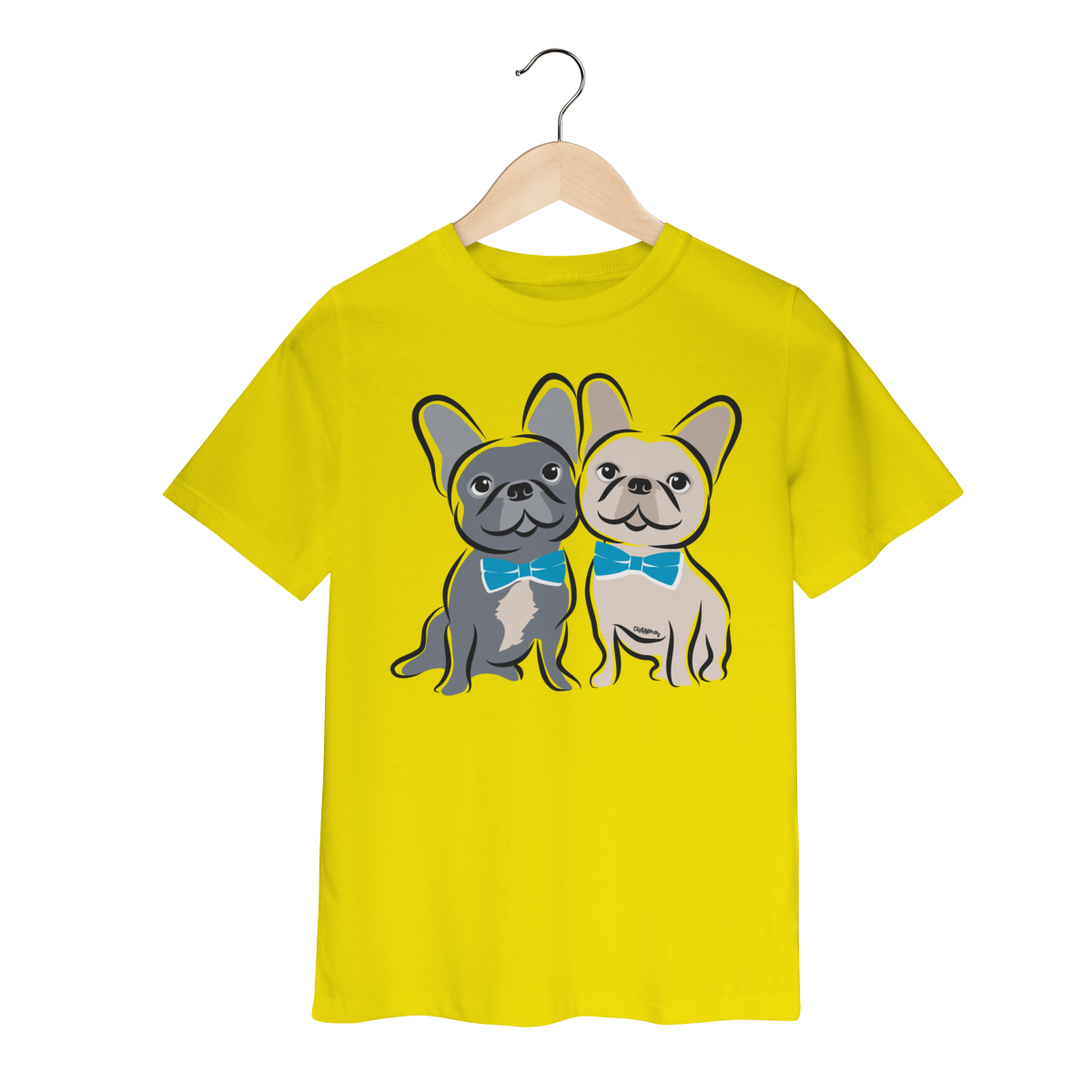 Nome do produto: Camiseta Infantil Bulldog Francês Casal de Gravatinha