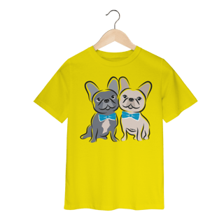 Nome do produto Camiseta Infantil Bulldog Francês Casal de Gravatinha