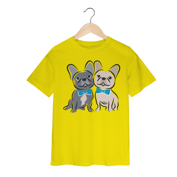 Camiseta Infantil Bulldog Francês Casal de Gravatinha