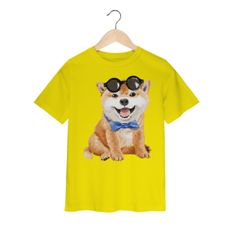 Nome do produto Camiseta Infantil Akita Filhote de Óculos e Gravatinha
