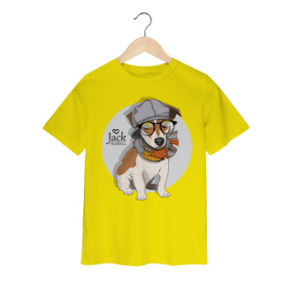 Nome do produto Camiseta Infantil Jack Russell de Óculos e Cachecol