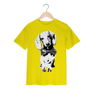 Nome do produto Camiseta Infantil Dachshund de Gravatinha em Preto e Branco