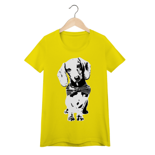 Nome do produto Camiseta Feminina Baby Look Dachshund de Gravatinha em Preto e Branco