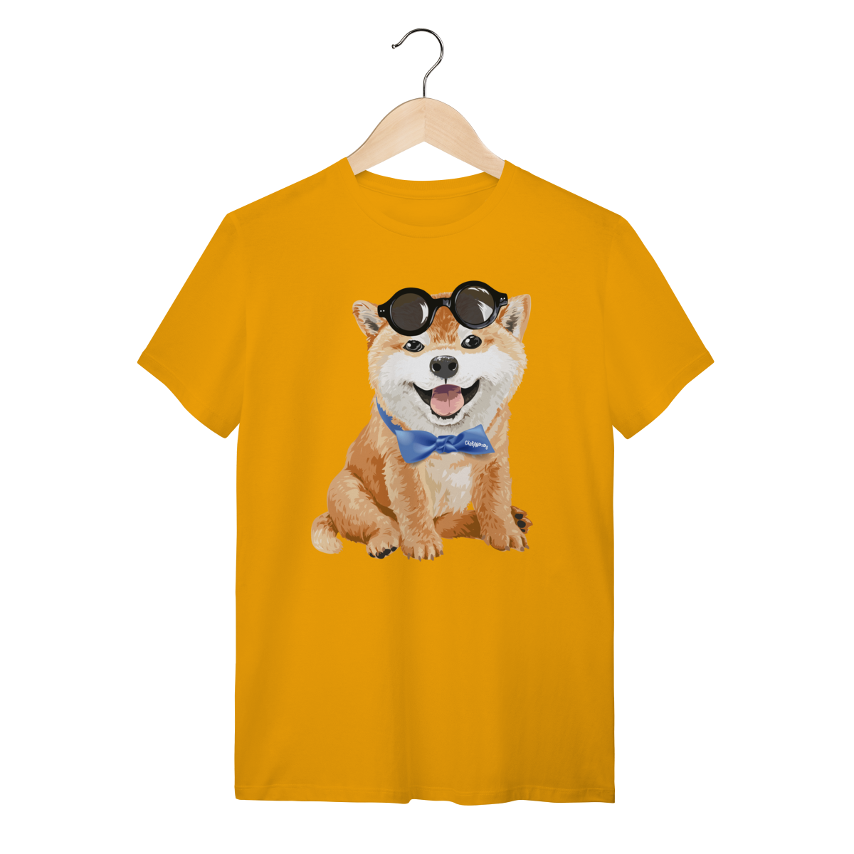 Nome do produto: Camiseta Akita Filhote de Óculos e Gravatinha