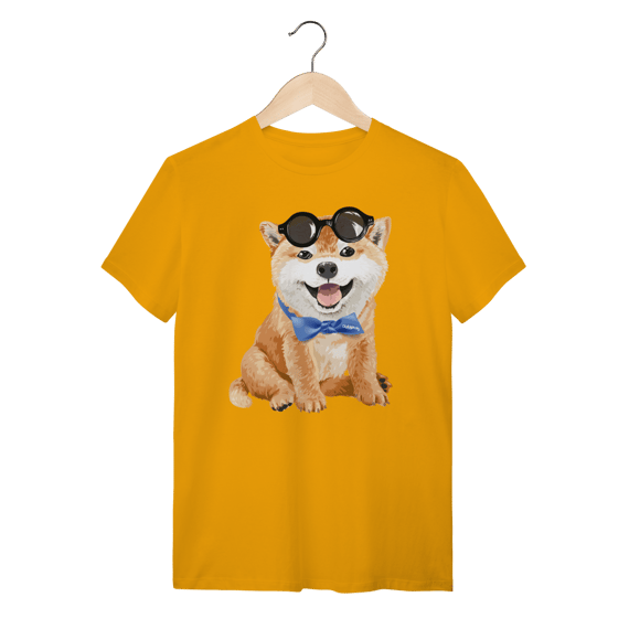 Camiseta Akita Filhote de Óculos e Gravatinha
