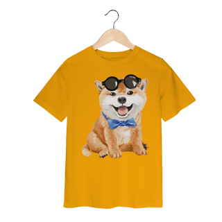 Nome do produto Camiseta Infantil Akita Filhote de Óculos e Gravatinha