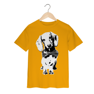 Nome do produto Camiseta Infantil Dachshund de Gravatinha em Preto e Branco