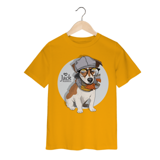 Nome do produto Camiseta Infantil Jack Russell de Óculos e Cachecol