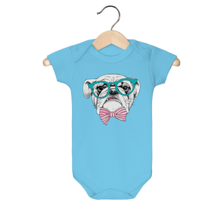 Nome do produto Body Bebê Bulldog Inglês de Óculos e Gravatinha