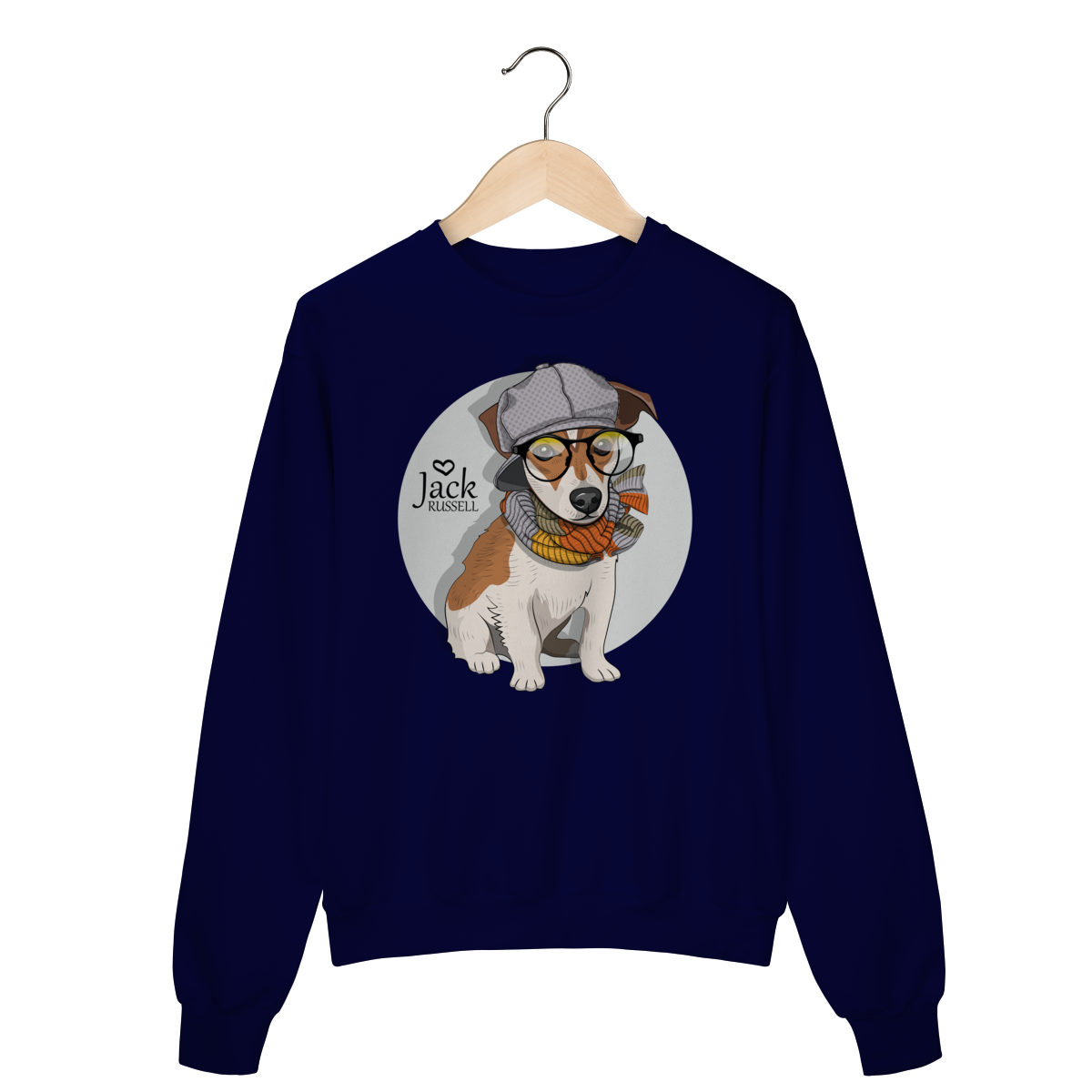 Nome do produto: Moletom Blusão Jack Russell de Óculos e Cachecol