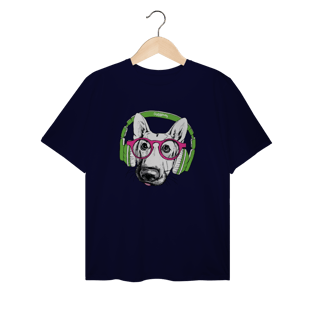 Nome do produto Camiseta Plus Size Pastor Alemão de Óculos e Fone de Ouvido