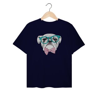 Nome do produto Camiseta Plus Size Bulldog Inglês de Óculos e Gravatinha