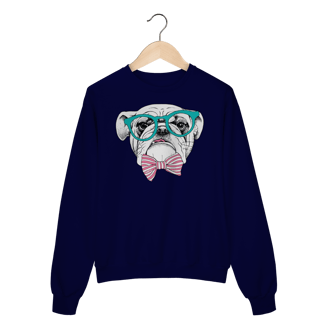 Nome do produto Moletom Blusão Bulldog Inglês de Óculos e Gravatinha