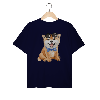 Nome do produto Camiseta Plus Size Akita Filhote de Óculos e Gravatinha