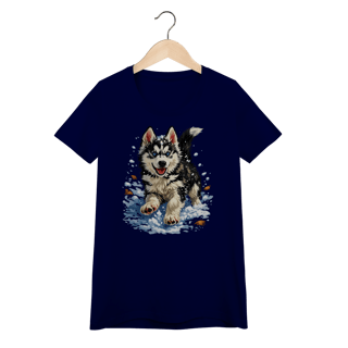 Nome do produto Baby Look Husky Siberiano Correndo na Neve