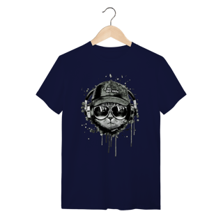 Nome do produto Camiseta Gato Ouvindo Música de Boné e Óculos