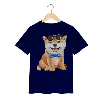Nome do produto Camiseta Infantil Akita Filhote de Óculos e Gravatinha