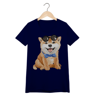 Nome do produto Camiseta Feminina Baby Look Akita Filhote de Óculos e Gravatinha