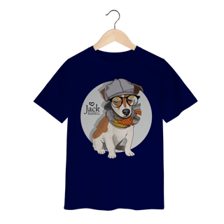 Nome do produto Camiseta Infantil Jack Russell de Óculos e Cachecol