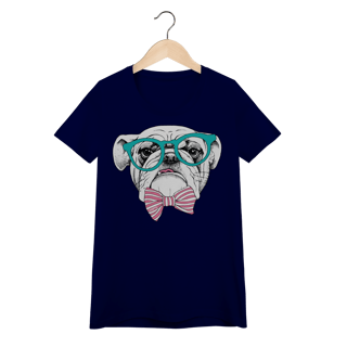 Nome do produto Camiseta Feminina Baby Look Bulldog Inglês de Óculos e Gravatinha