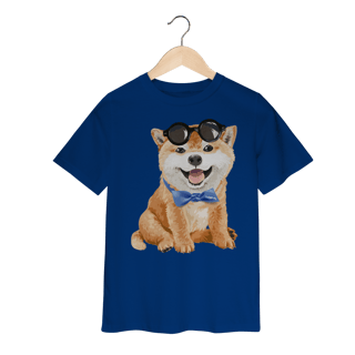 Nome do produto Camiseta Infantil Akita Filhote de Óculos e Gravatinha