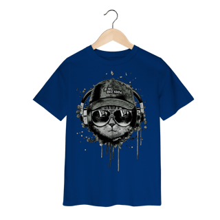Nome do produto Camiseta Infantil Gato Ouvindo Música de Boné e Óculos